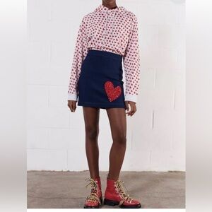 HOUSE OF HOLLAND Blue Wool Denim Skirt with Sequin Heart Size US4/UK8/EU36